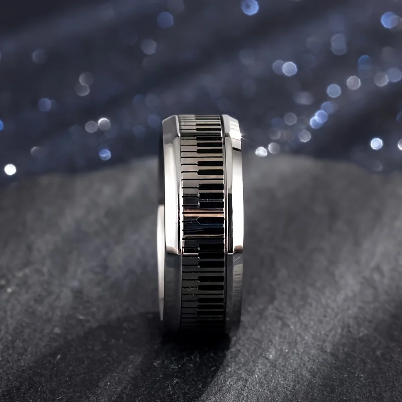 Fashion Stainless Steel Piano Ring Hypoallergenic Jewelry for Men, Ideal Opening Graduation Gift for Music Lovers