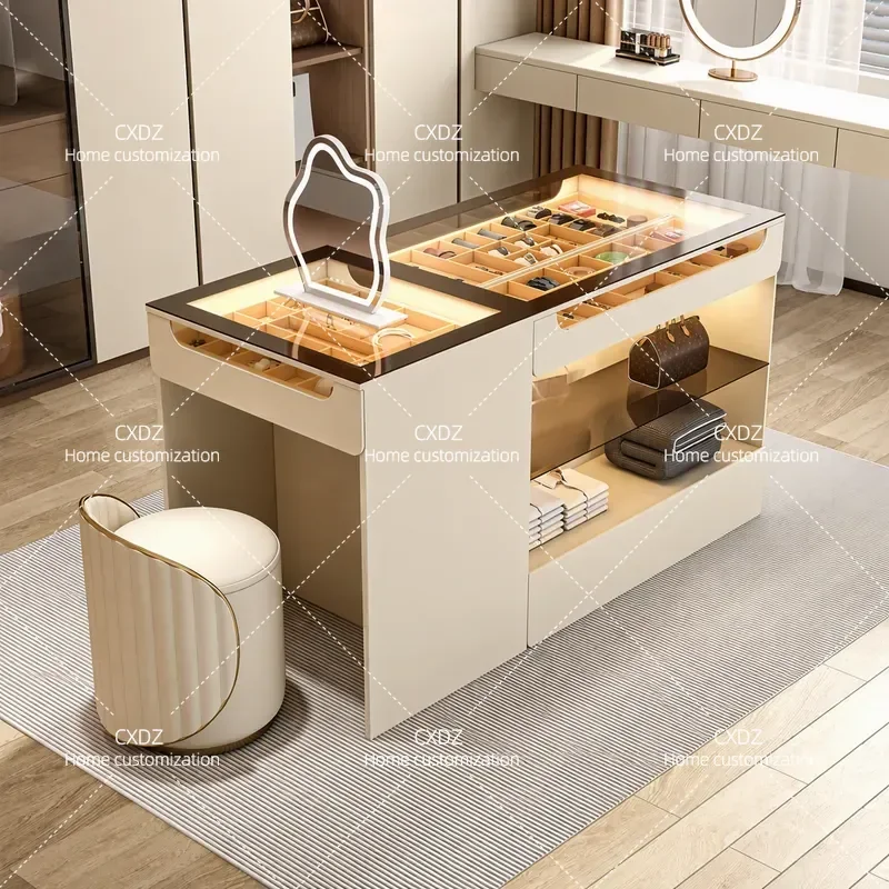 Light Luxury Cloakroom Mid Island Platform Bedroom Chest Cabinet Jewelry Cabinet Integrated Dresser Solid Wood Display