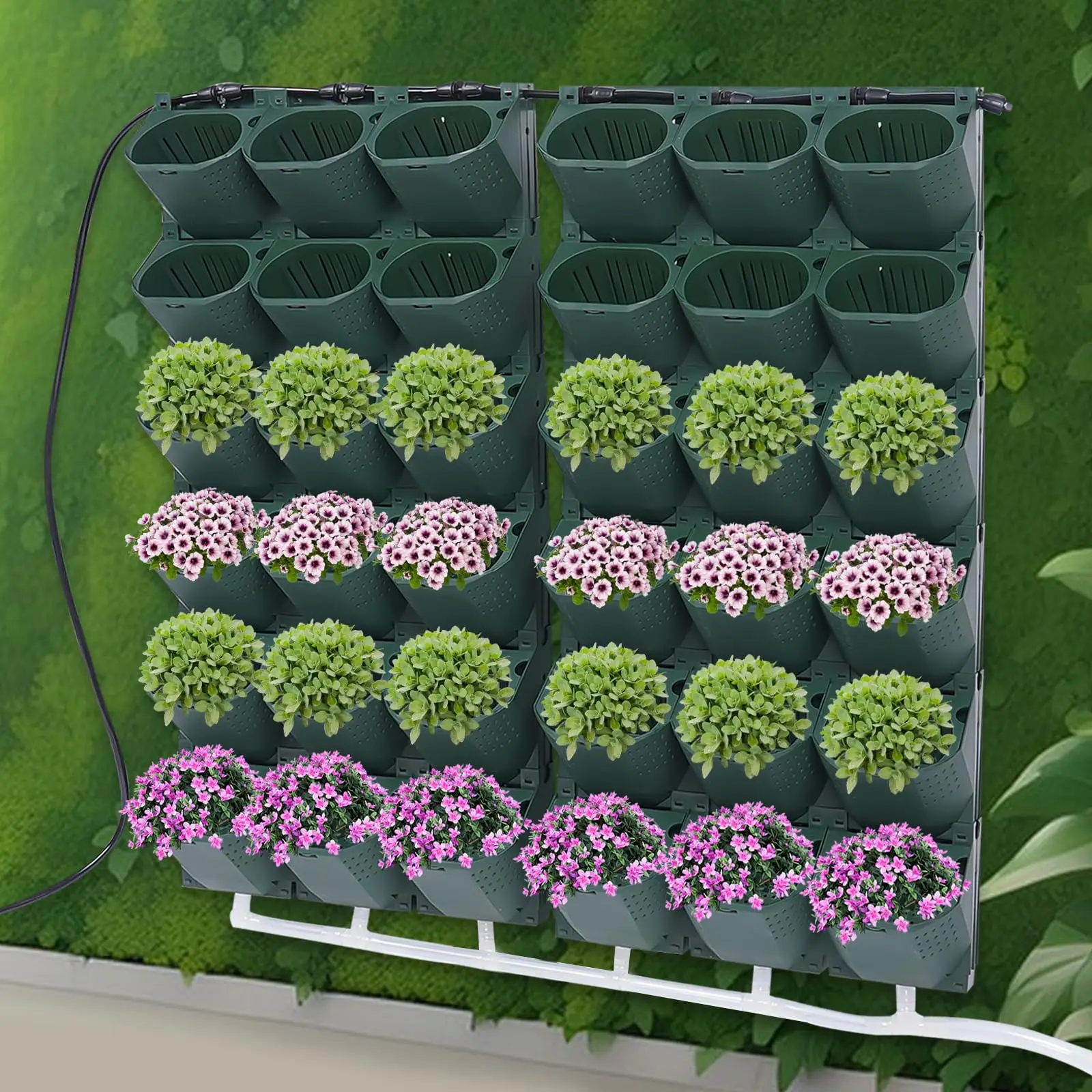 Sistema de cultivo de jardín, maceteros verticales de pared con autorriego, bolsas de cultivo para colgar al aire libre, 36 bolsillos, para decoración del balcón del hogar