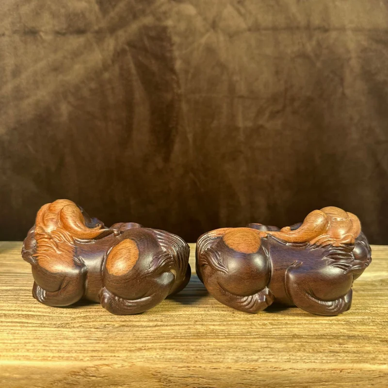 Carved Two-tone Ornament Solid Wood Pixiu Handheld Piece Ebony Yin Yang Material Opening Decoration Gi