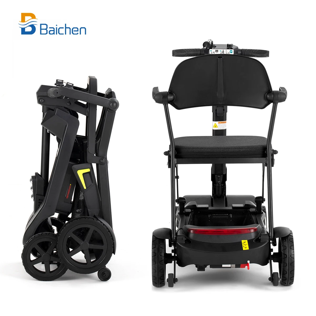 2025 Baichen 270W moteur sans brosse accoudoirs réglables voyage pliant 4 roues mobilité Scooter avec siège