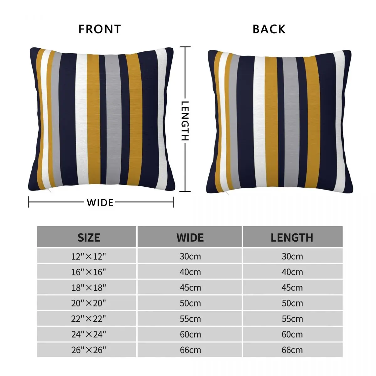 Yellow Dark Navy Gray White Stripes Square Pillowcase Polyester Linen Velvet Creative Decor Throw Pillow Case Car Cushion Cover