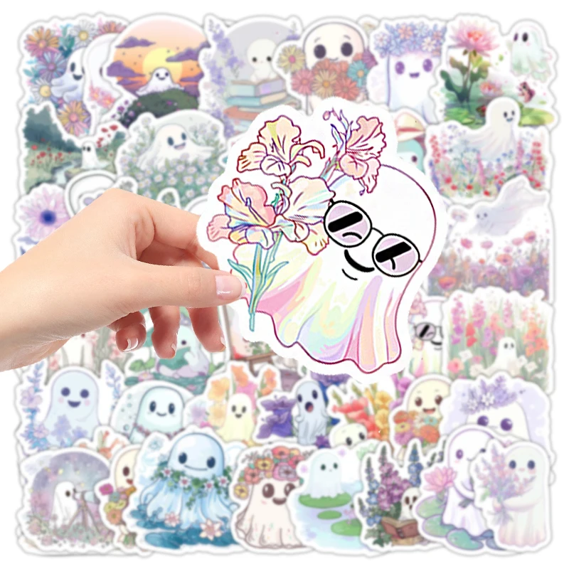 50PCS Cute White Ghost Graffiti Stickers DIY Decoration Mobile Phone Case Suitcase Water Cup Guitar Bike Decals Kids Toys Gift