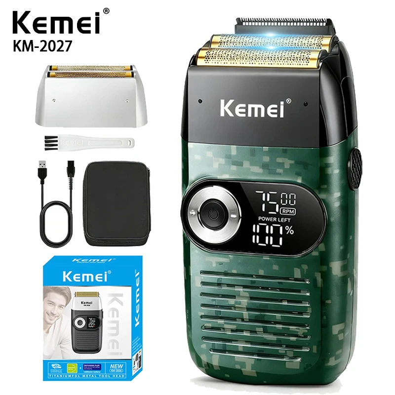 Afeitadora Eléctrica Kemei km-2027 para Hombre, Cortadora de Pelo Profesional, Pantalla LCD, Recortadora de Barba, Máquina Cortadora de Pelo, Afeitadora USB para Hombre