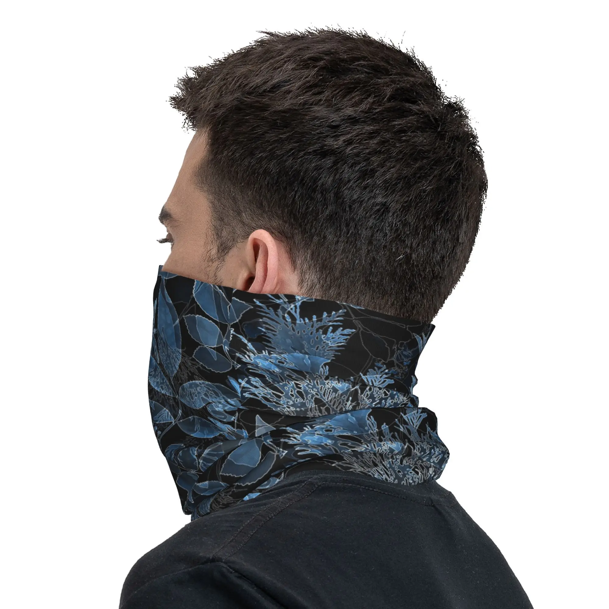 Blue Leaf Bandana Neck Gaiter Gedrukt Masker Sjaal Warme Hoofdband Rijden Unisex Volwassene Het hele seizoen