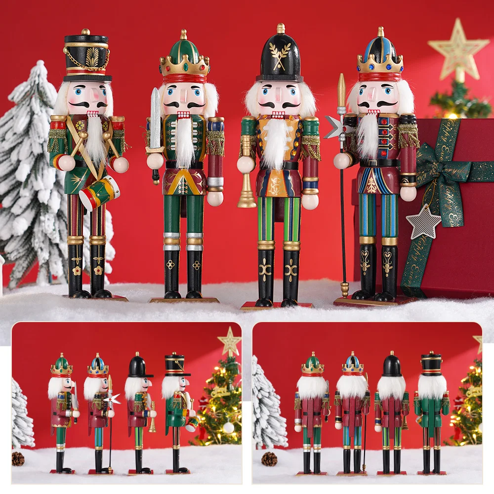 1Pcs Wooden Nutcracker Soldier Figurines Ornaments 30CM Nutcracker Puppet Desktop Crafts Kids Gifts Christmas Home Decorations