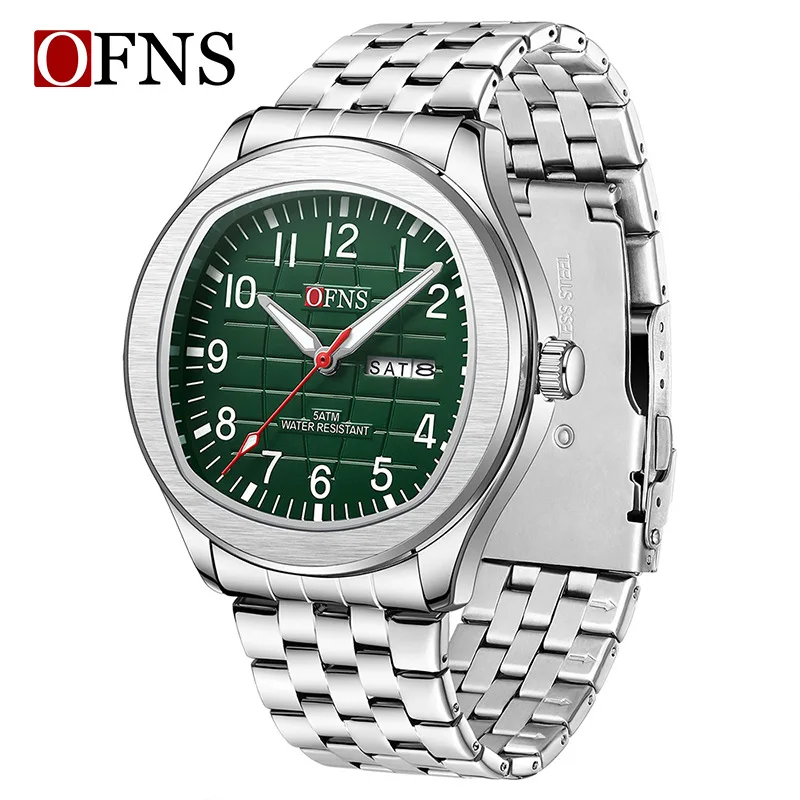OFNS8018 Men's Business Leisure Watch Mineral Tempered Glass Scratch resistant 50m Waterproof Double Calendar Quartz Movement