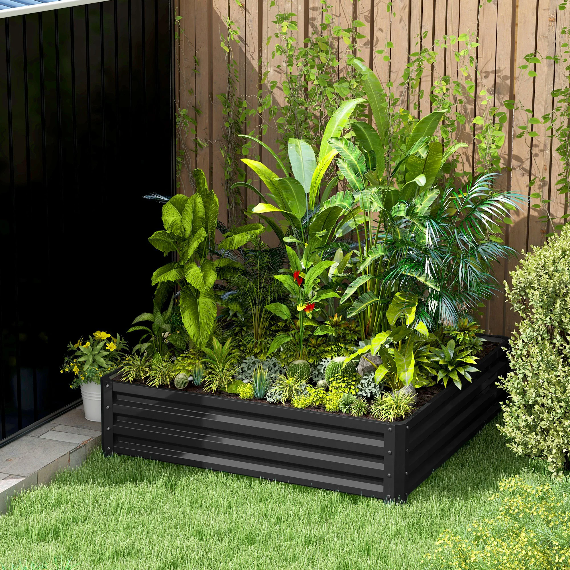

Gray Galvanized Raised Garden Bed 4x4x1 Foot Metal Planter Box for Vegetables Flowers Herbs Succulents 101 Gal Outdoor