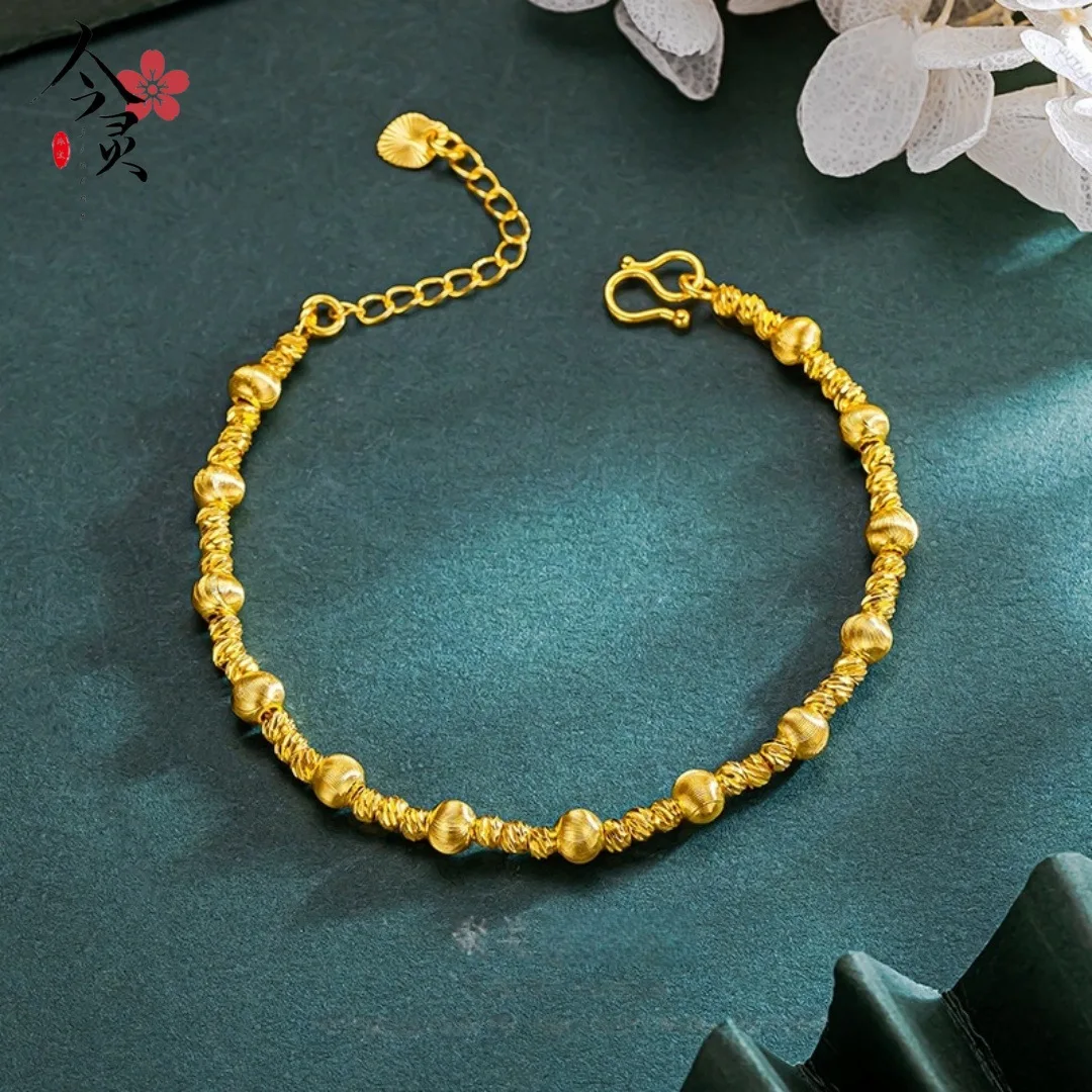 Luxury 24K 9999 Pure Gold real gold Cat's Eye Laser Beads Two-Piece Personalized All-Match Women's Bracelet Necklace
