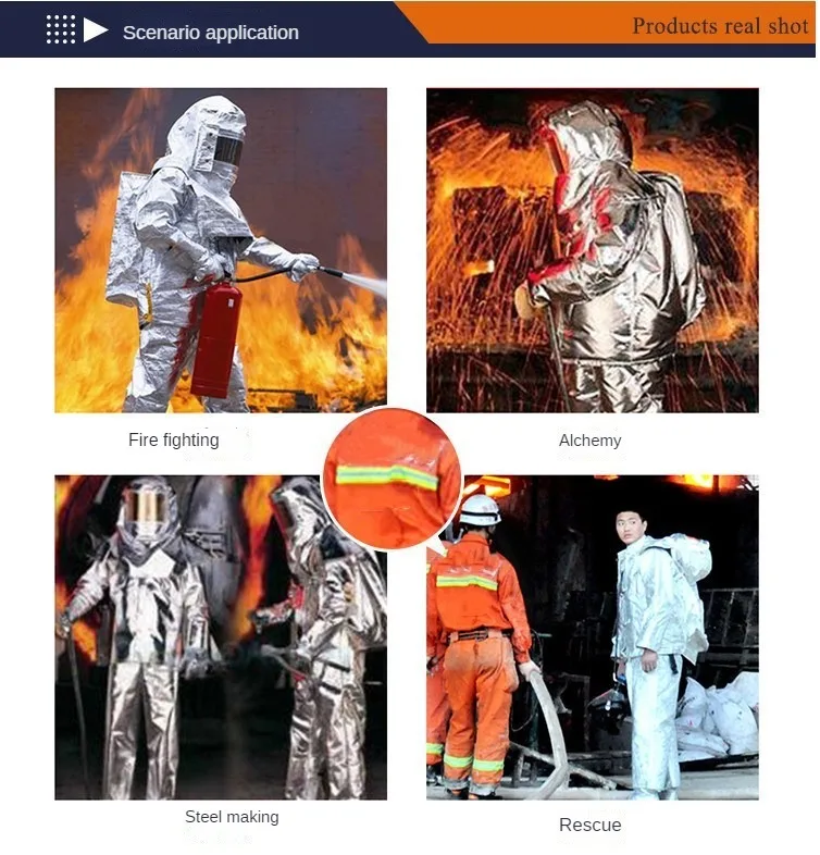 High Quality 1000 Degree Thermal Radiation Heat Resistant Aluminized Suit Fireproof Clothes firefighter uniform