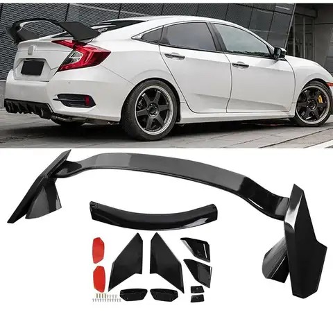 Glossy Black Type R Style Trunk Spoiler Wing Fit for Honda Civic 4 Door Sedan 2016 2017 2018 2019 2020 2021