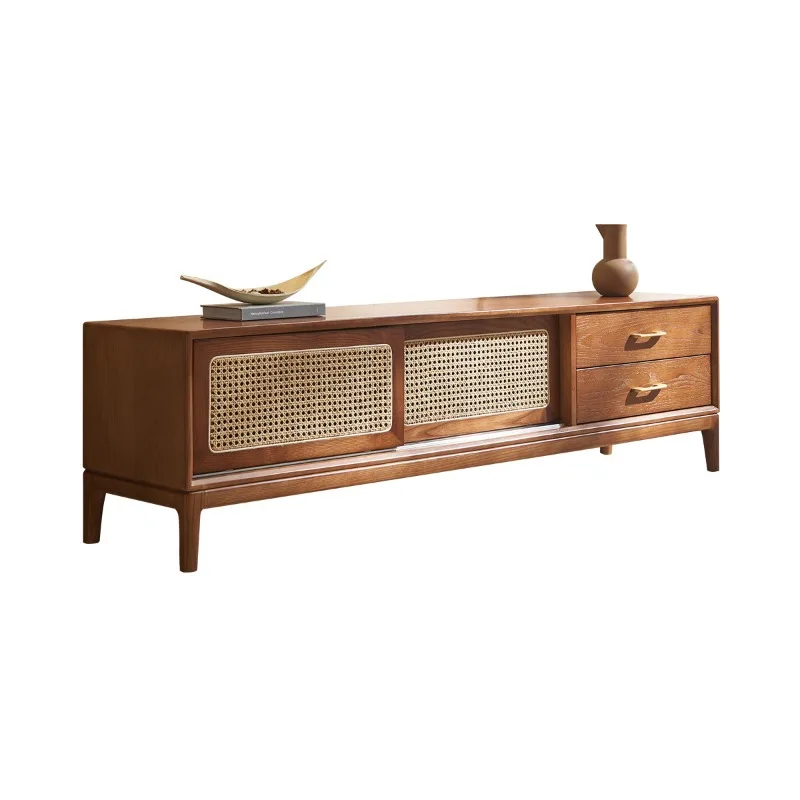 

Solid wood rattan TV cabinet Japanese living room small apartment floor cabinet simple homestay creative rattan locker storage c
