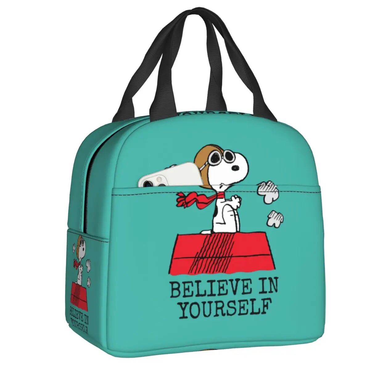 

Custom S-Snoopys Dog Cartoon Insulated Lunch Bag for Women Resuable Thermal Cooler Lunch Tote Beach Camping Travel