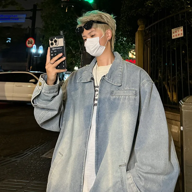 

Loose Men's Jaet 2024 Autumn Spring Street Sle Harajuku Trendy Korean Version Casual Haome Outerwear Polyester Fiber