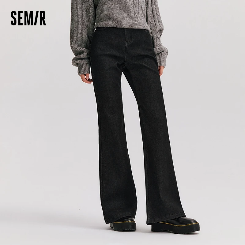 

Semir Jeans Women Warm Fleece Lined Floor-Length Pants Trendy 2024 New Winter Flare Pants Leg-Lengthening Cool Denim Trousers