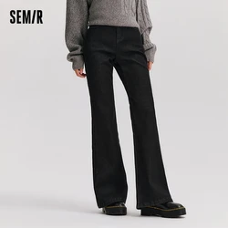 Semir Jeans Women Warm Fleece Lined Floor-Length Pants Trendy 2024 New Winter Flare Pants Leg-Lengthening Cool Denim Trousers