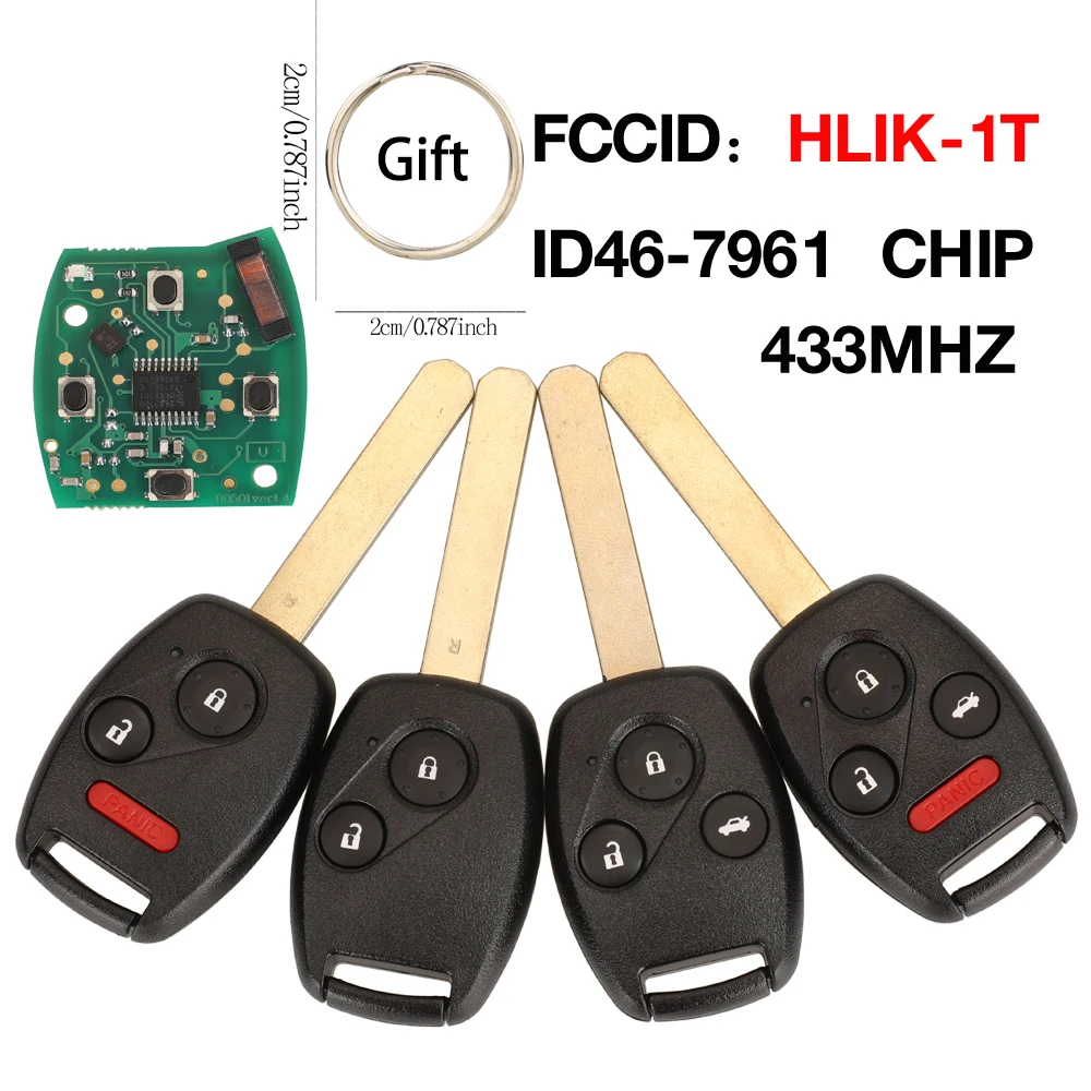 

jingyuqin 433Mhz ID46 PCF7961 Remote Car Key For Honda HLIK-1T HLIK-2T Accord Element Pilot CR-V HR-V City Jazz Odyssey Civic