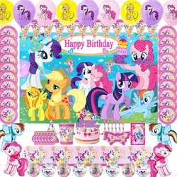 Cute Pink Ponyed Birthday Party Decoration Rainbow Horse Number Foil Balloon set forniture per feste torta di carta stoviglie piatto Cup