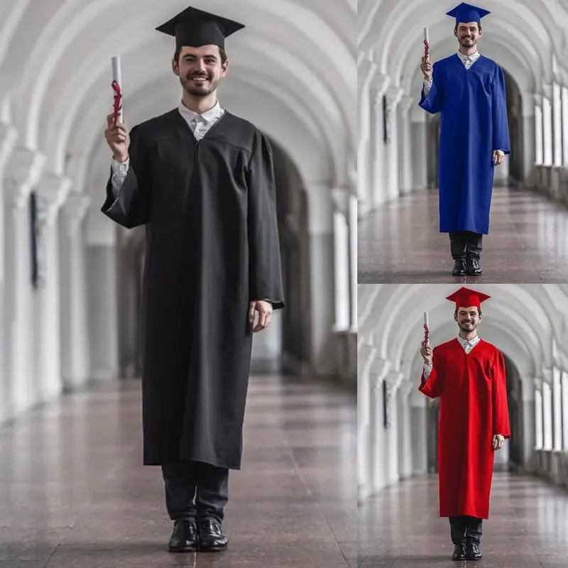 Conjunto de Bata de graduación con borlas Unisex, bata de graduación mate y gorros con colgante de borla para despedida de soltera universitaria,