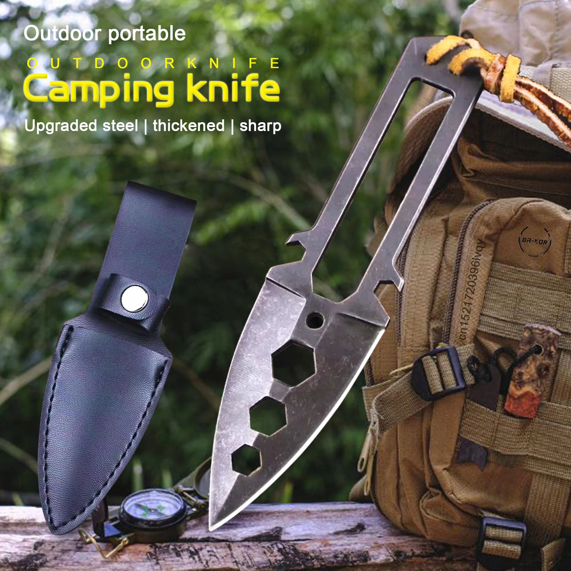 Multi-functional outdoor knife high hardness portable knife field survival self-defense straight knife camping portable knife