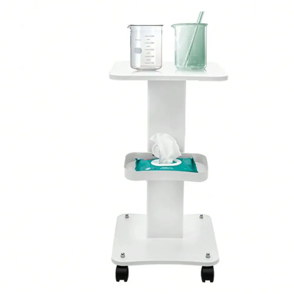 

Salon Trolley Cart, White Rolling Cart With Wooden Shelves, Mobile Storage Stand For Salon Clinic Tools, 40kg Capacity