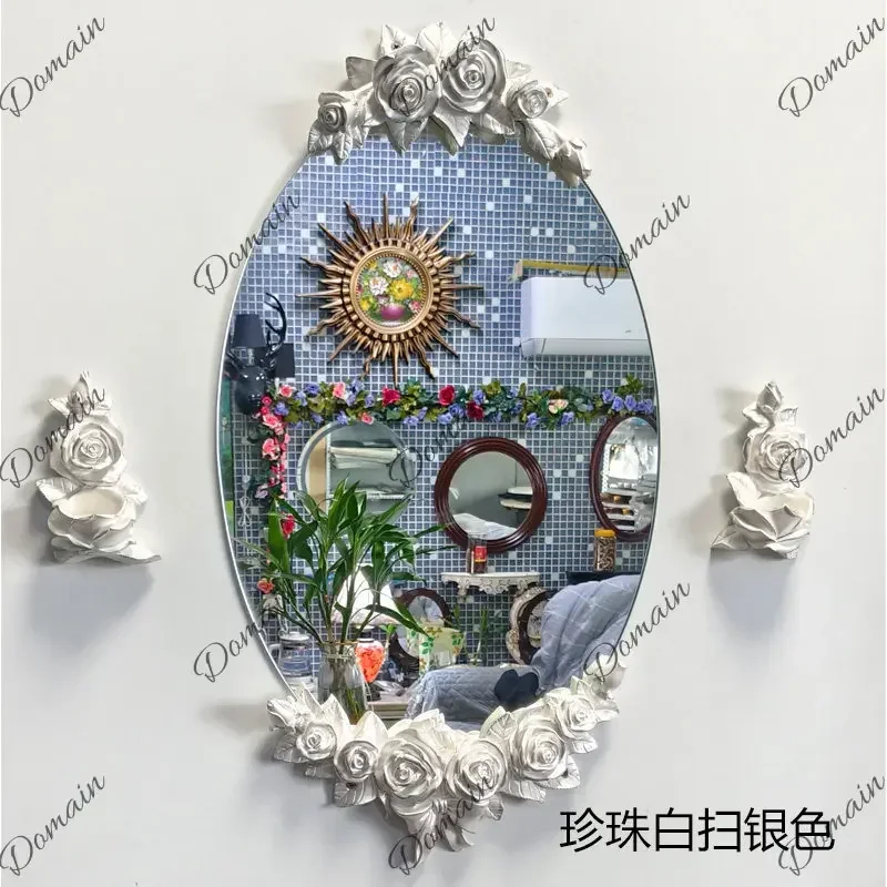 WA XX Chinese Rose Decorative Mirror Bathroom Beauty Makeup Mirror American Entrance Decorative Mirror J