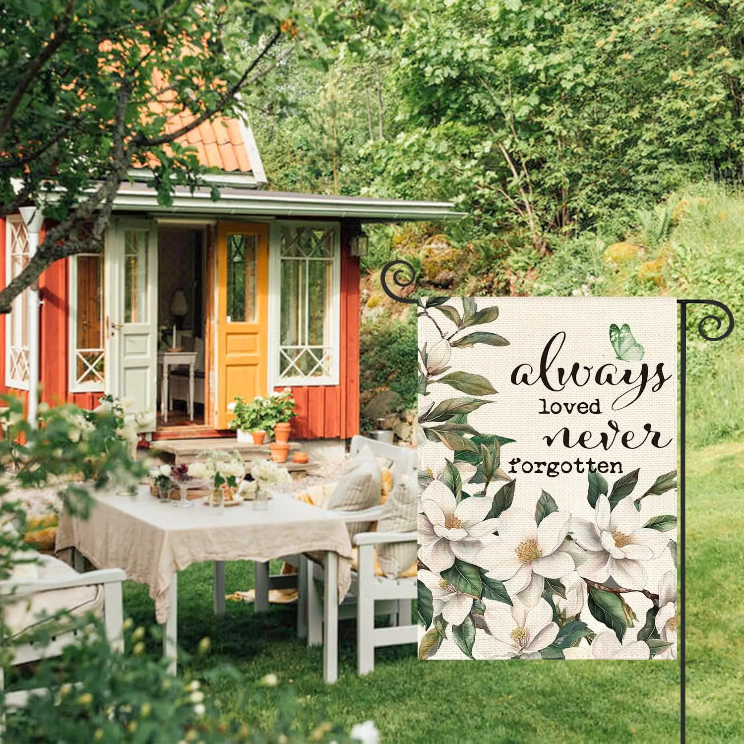 علم حديقة تذكارية من AVOIN colorlife Always Loved Never Forgotten مقاس 12 × 18 بوصة مزدوج الجوانب من الخارج، ساحة ماغنوليا الخارجية Dec ZZJ #5