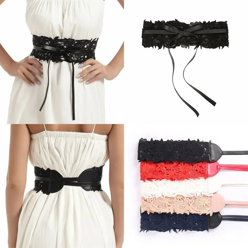 

Boho Style Vintage Lace Girdle Soft Self Tie Waist Band Wrap Around Wide Corset Belt for Dresses