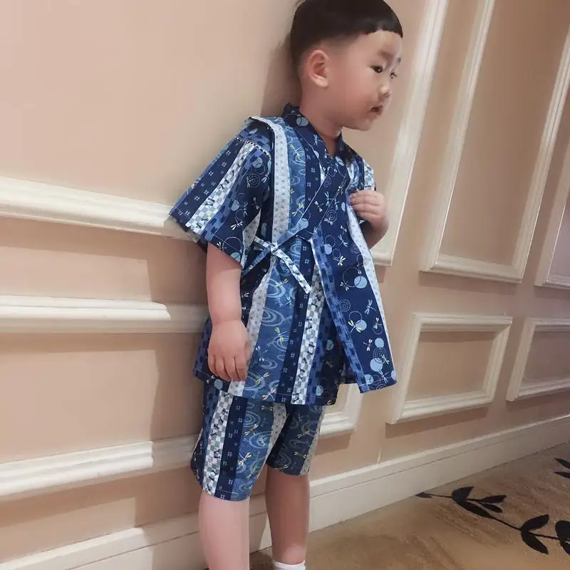 Japanese Boys Sleepwear Children Cartoon Cotton Kimono Short-Sleeved Summer Pajamas 2-Piece Home Pajamas LB834