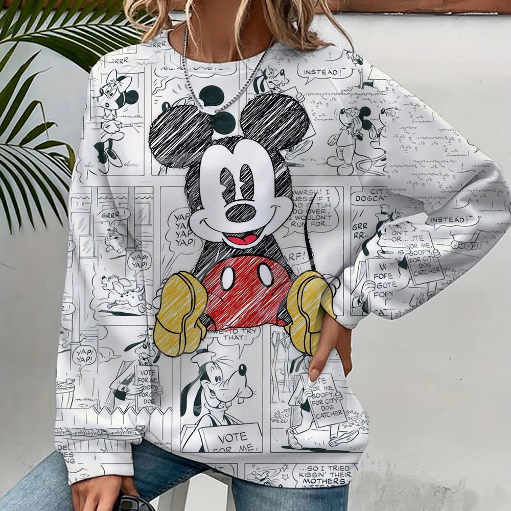 Mickey Mouse Cartoon Anime Women\'s Hoodie Spring and Autumn Edition Women\'s Round Neck Hoodie 2024 New Casual Couple Sportswear