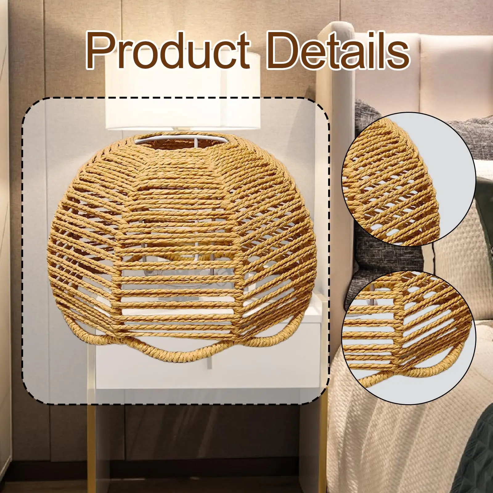 

Creative Handmade Lamp Shade Paper Rope Woven Light Cover for Tea House Cafe Living Room Kitchen