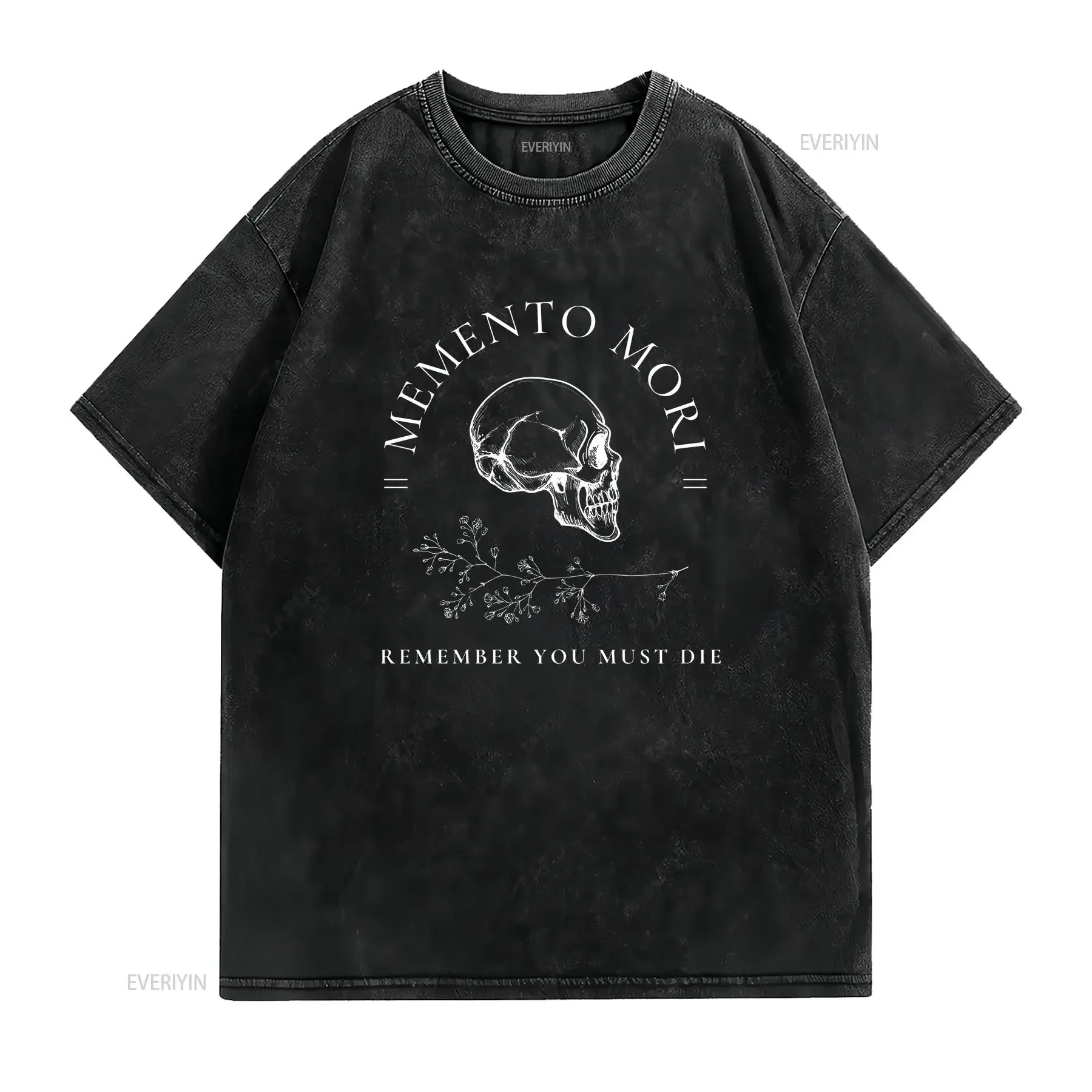 Memento Mori Catholic T Shirt tee Halloween vintage Washed streetwear Breathable Comfortable Soft graphic designer clothes