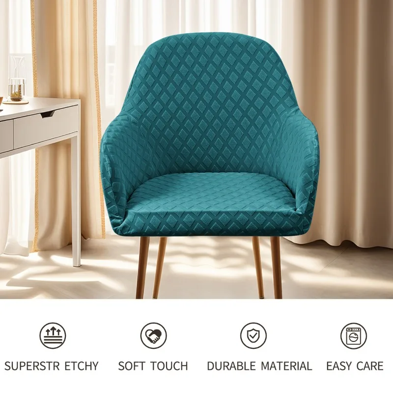 Premium Elastic Jacquard Diamond Pattern Chair Cover Luxury New Arc Design Seat Cover High Armrest Stretch Hotel Chair Covers