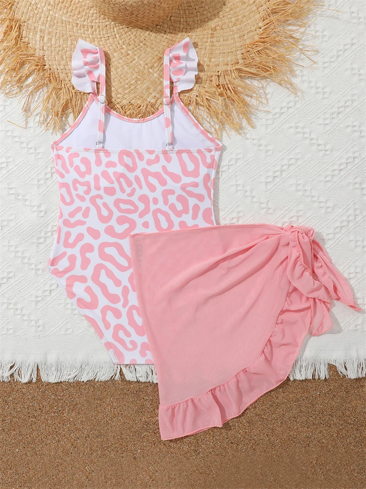 Bikini Girls Kids Swimsuit 2026 New Leopard Ruffle Sling Bodysuit Children Swimwear Summer Two Piece Beach Bathing Suit Swimming