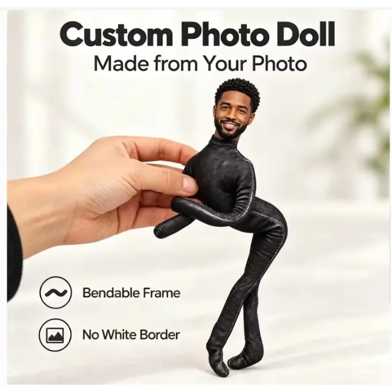 Custom Photo Doll Bendable Wire Frame Poseable Plush Soft Polyester Funny White Elephant Secret Santa Coworker Farewell Gift