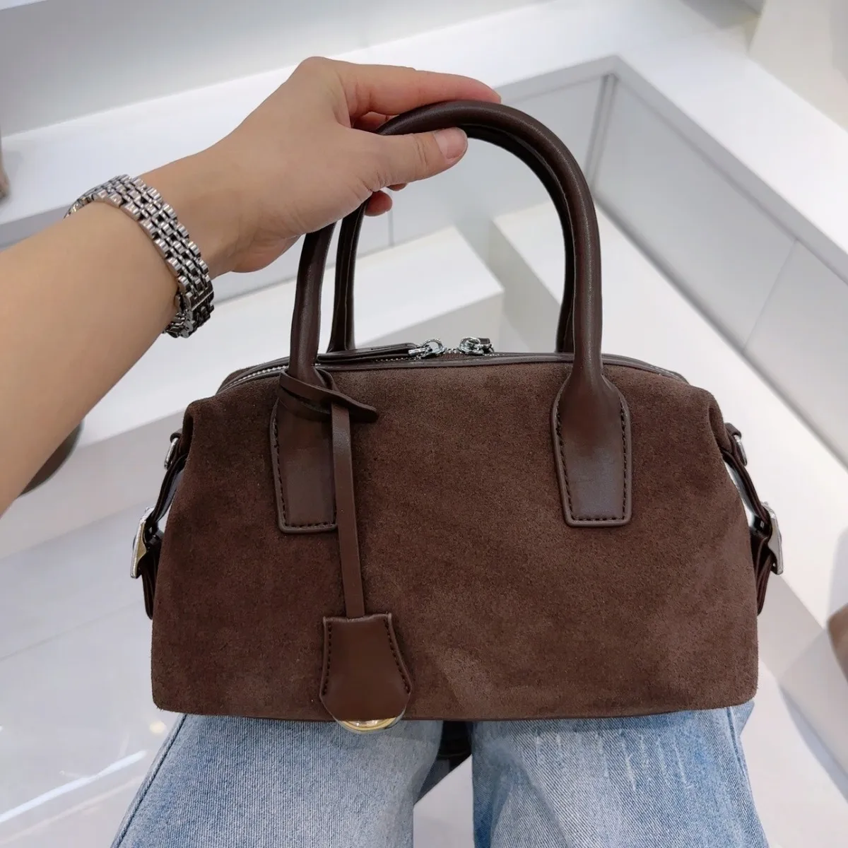 

Autumn Winter Women's Tote Bag New Soft Leather Boston Bag Top Layer Frosted Cowhide Genuine Leather Retro Handbag Crossbody Bag