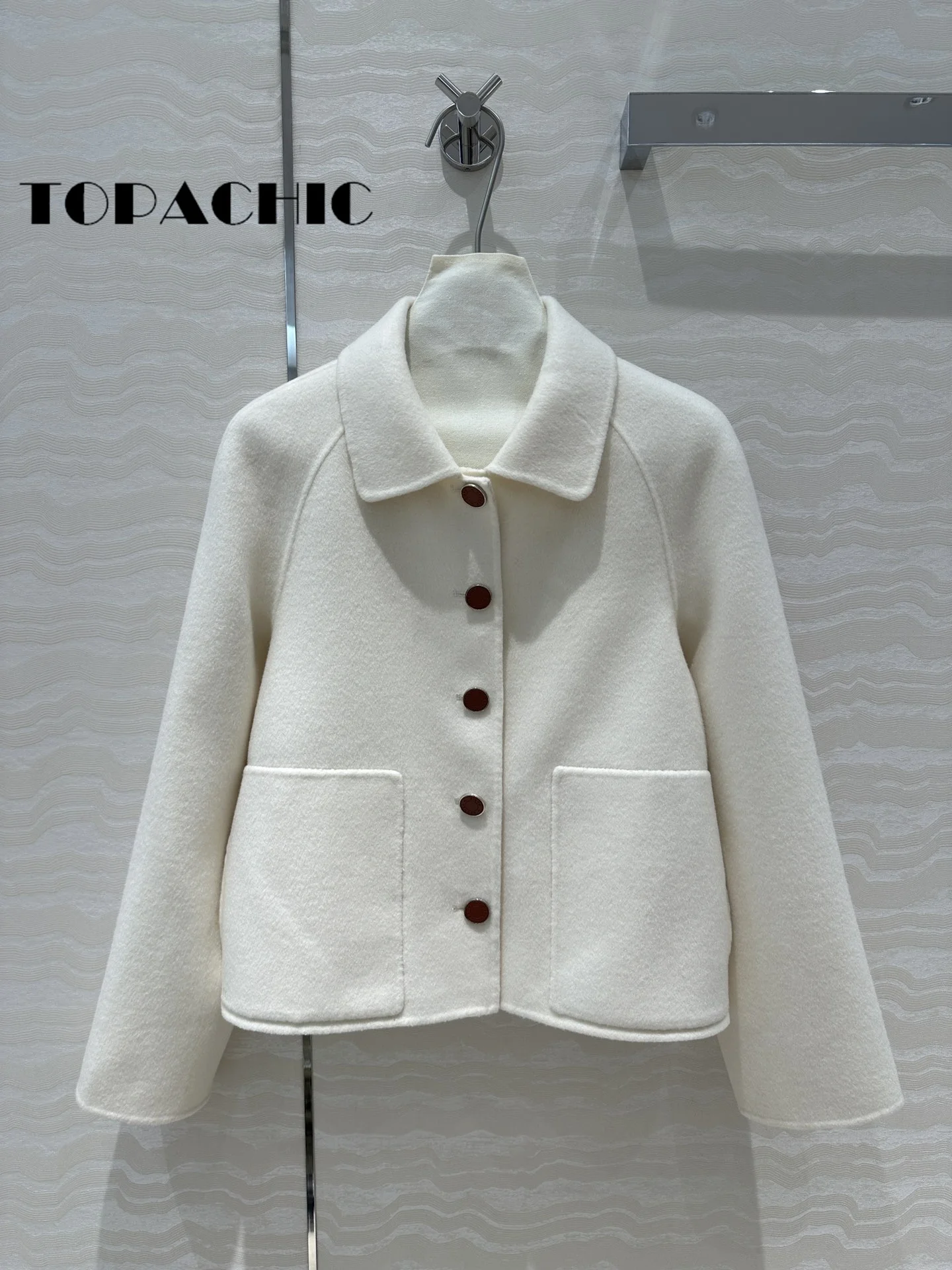 7.21 TOPACHIC-Women High Quality Cashmere Double-Sided Woolen Coat Elegant Lapel Metal Button Single Breasted Short Outerwear