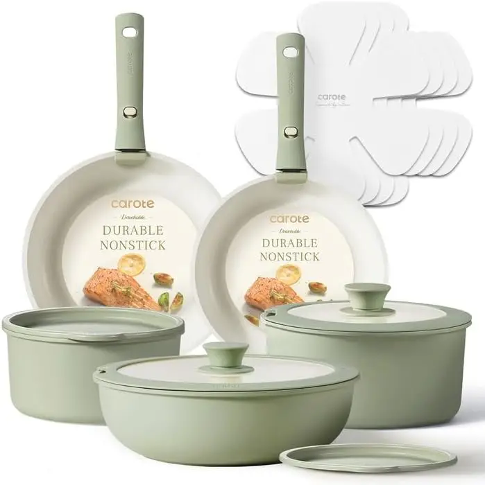 

Pots and Pans Set, Nonstick Cookware Set Detachable Handle, 15pcs Induction Kitchen Cookware Sets Non Stick with Removabl