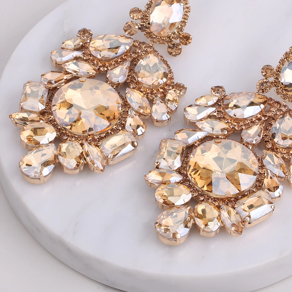 Statement Crystal Rhinestone Claw Big GlassRhinestones Drop Earring for bride Wedding Jewelry Luxury Shiny Women Earring Gift