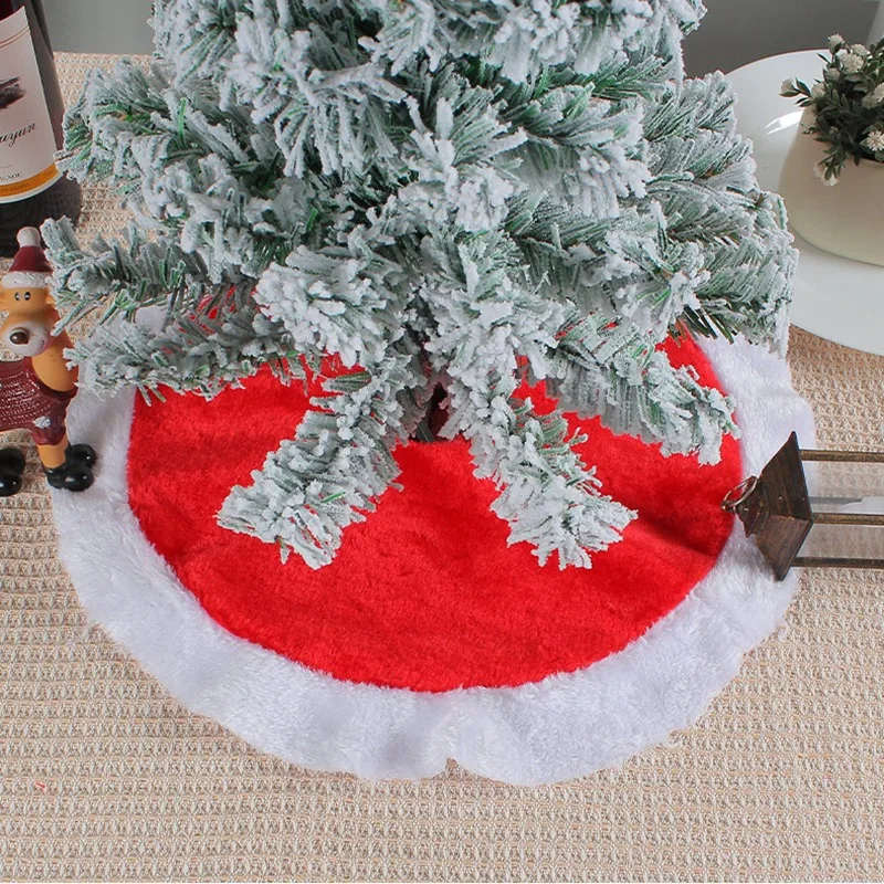 Falda de árbol de Navidad de felpa, alfombra de copo de nieve de lentejuelas de piel roja y blanca, faldas pequeñas para fiesta en casa, decoraciones para regalos de navidad