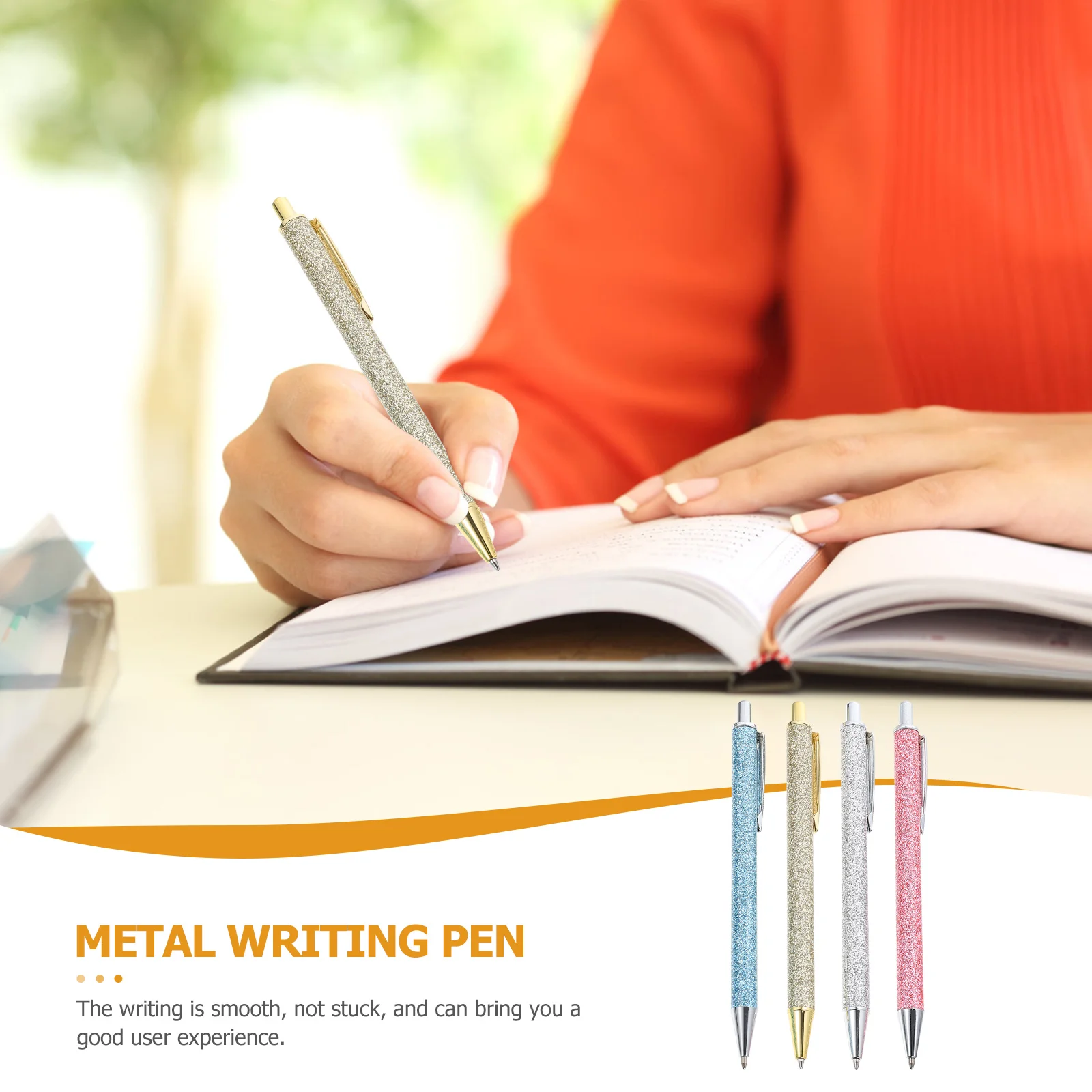 

4 Pcs Press Pen Sign Ballpoint Pens Black Ink Advertising Gift Smooth Writing Metal Free-flowing