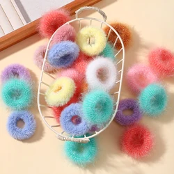 5pcs/Bag Mini Colorful Plush  Girls Hair Ring Fat Intestine Ring Baby Cute Hairy Head Rope Furry Rubber Band Hair Accessories