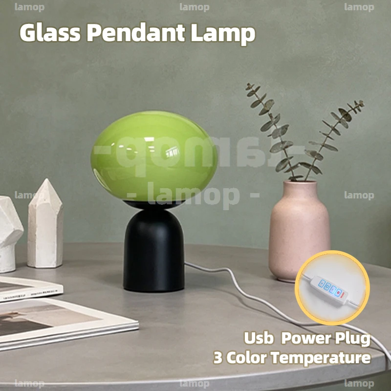 Glass Soft‑Aura Horizontal‑Ovoid Bell‑Shaped Base Table Lamp Farm‑House Casual 3 Tone Gentle Glow Nightstand Shelf Decor