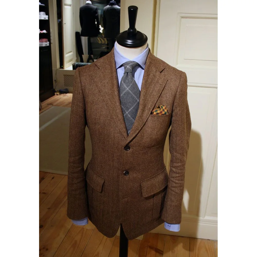 

Urban Blazers Vintage Herringbone Fabric Casual Suit Jackets for Man Business Casual Style Men's Social Coat Notch Lapel Fashion