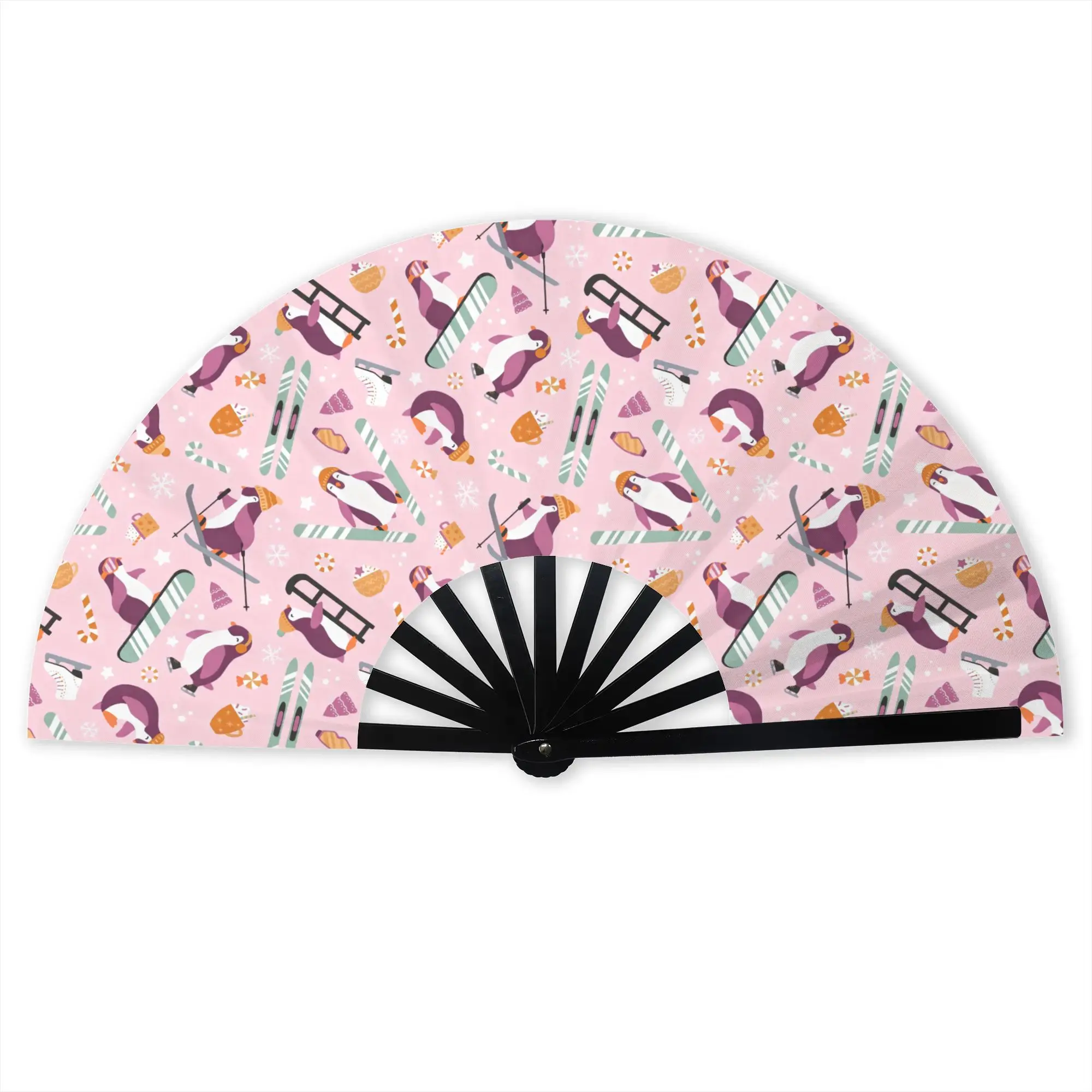 Penguins Pink Purple And Green  Hand Fan Promotional Gift  Winter Sports   Durable Folding Fans Creative Bulk Pack Fan