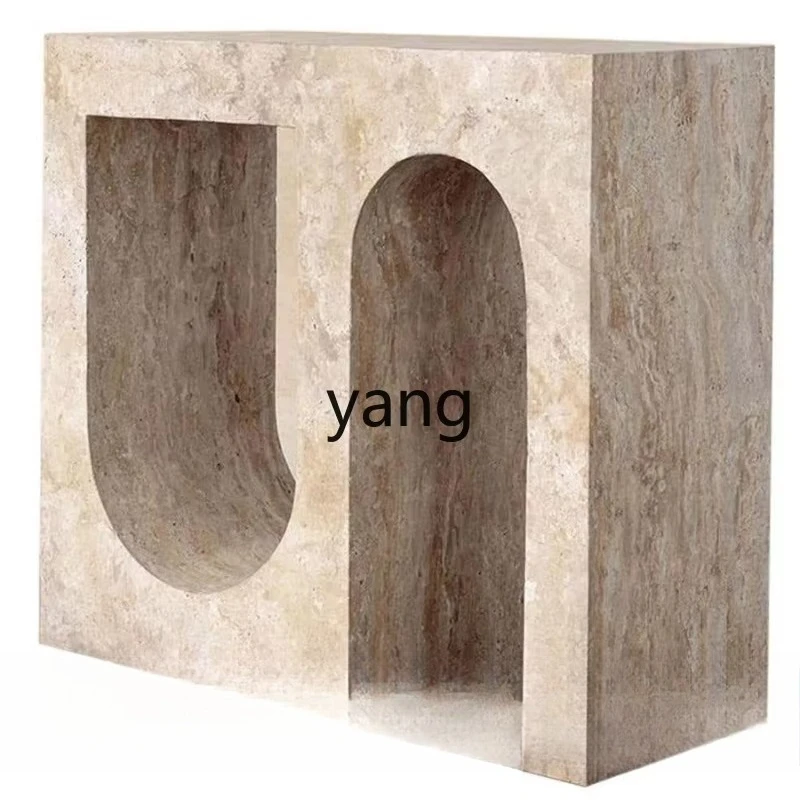 LMM, Yellow Cave Stone Marble against the Wall Console Tables Creative Arch Decoration Narrow Table