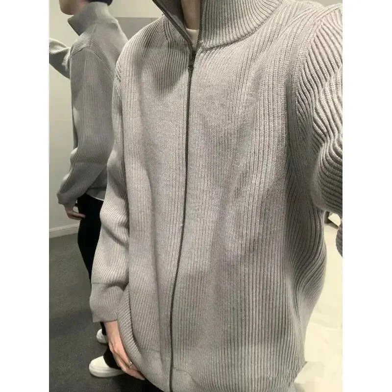 

Artistic Gray Sports Cardigan Sweater Men's Autumn And Winter American Coat Korean Lazy Style Zipper Knit Sweater Fashionable