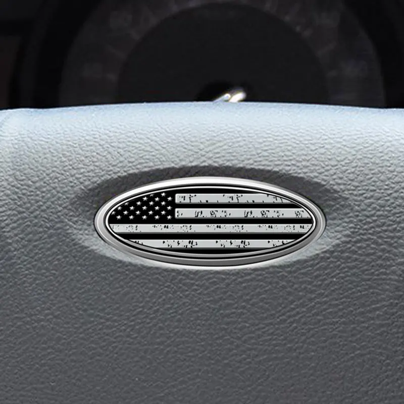 Interior Car Decor American US Flag Symbol Logo Car Steering Wheel Cover Center Sticker For Ford Focus Fiesta Fusion Mondeo Kuga