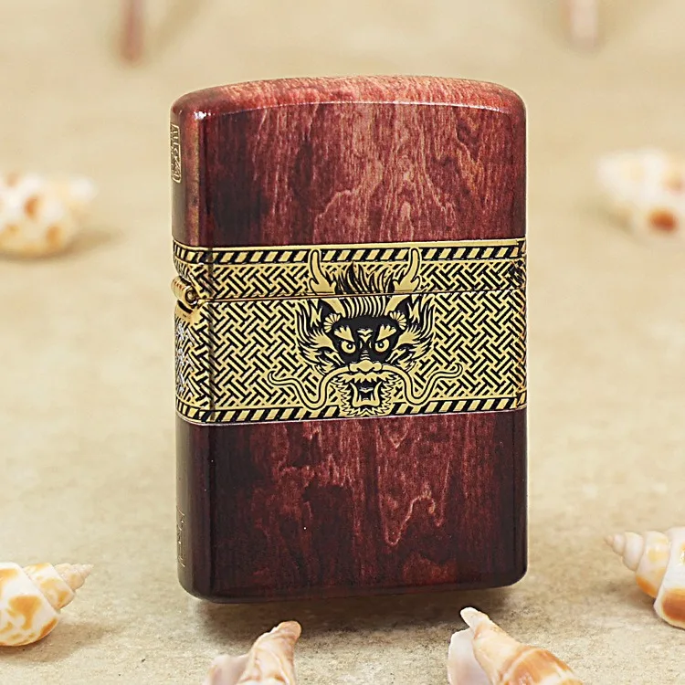 

Genuine Zippo oil lighter Wood Chinese Loong copper windproof cigarette Kerosene lighters Gift With anti-counterfeiting code