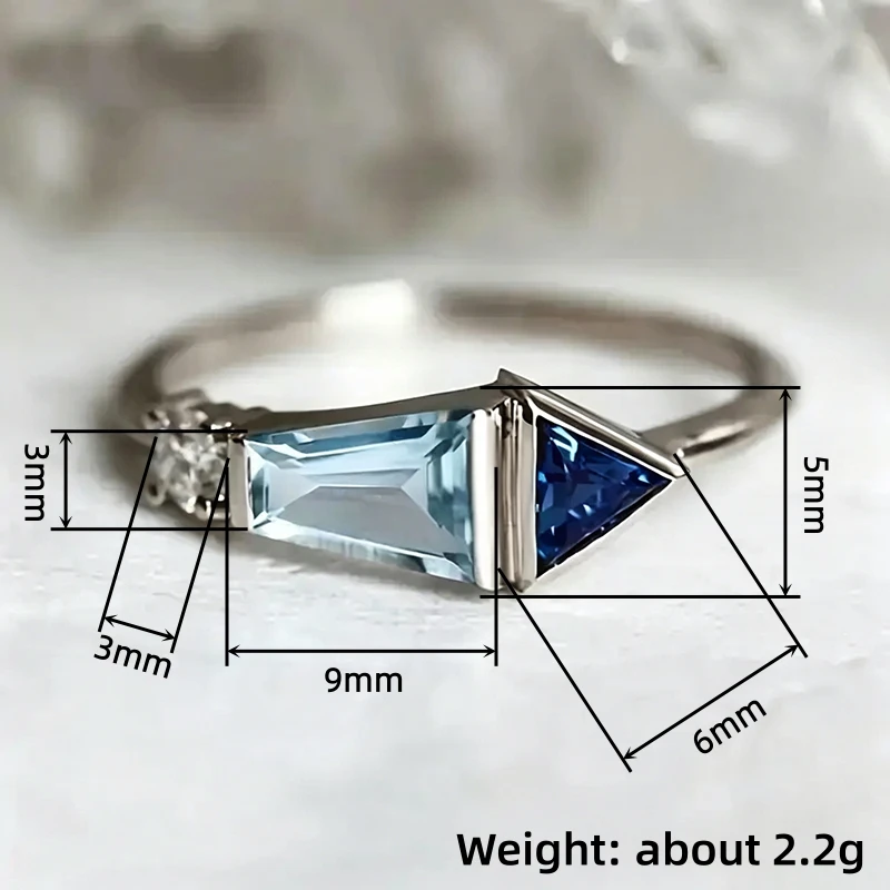Huitan Geometrischer blauer Zirkonia-Fingerring für Damen, silberfarben, für den Alltag, Party, Vintage-Damenringe, einfacher, stilvoller Schmuck – Detail 1